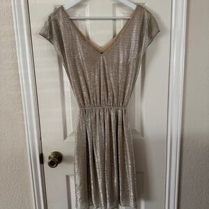 Gianni Bini XS Gold Shimmer Metallic Dress | V-Neck Dolman sleeve Blouson